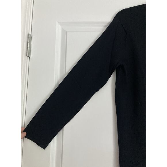 Eileen Fisher Black Viscose Nylon Jersey V-neck Long Sleeve Top Small Minimalist - Picture 2 of 7